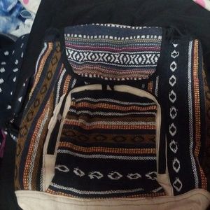 Boho tan and black backpack